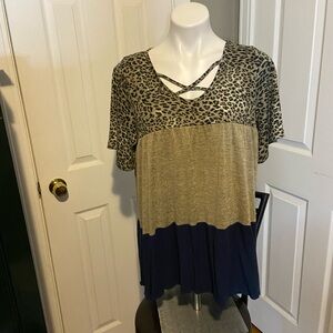 Leopard Print and Color Block Women's Top